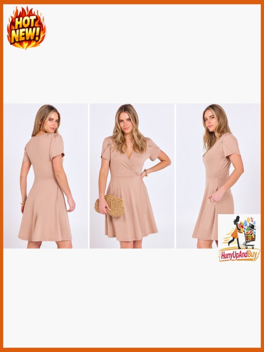 Wrap V Neck A-Line Mini Dress Flowy Boho Casual Summer Beach Vacation Sundress - Picture 7 of 7